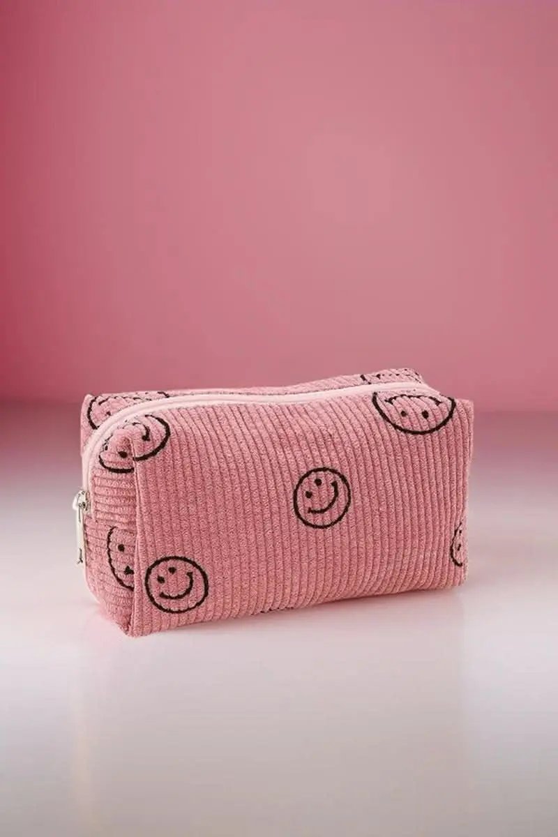 Zenana Smiley Face Corduroy Cosmetic Pouch - Love Salve